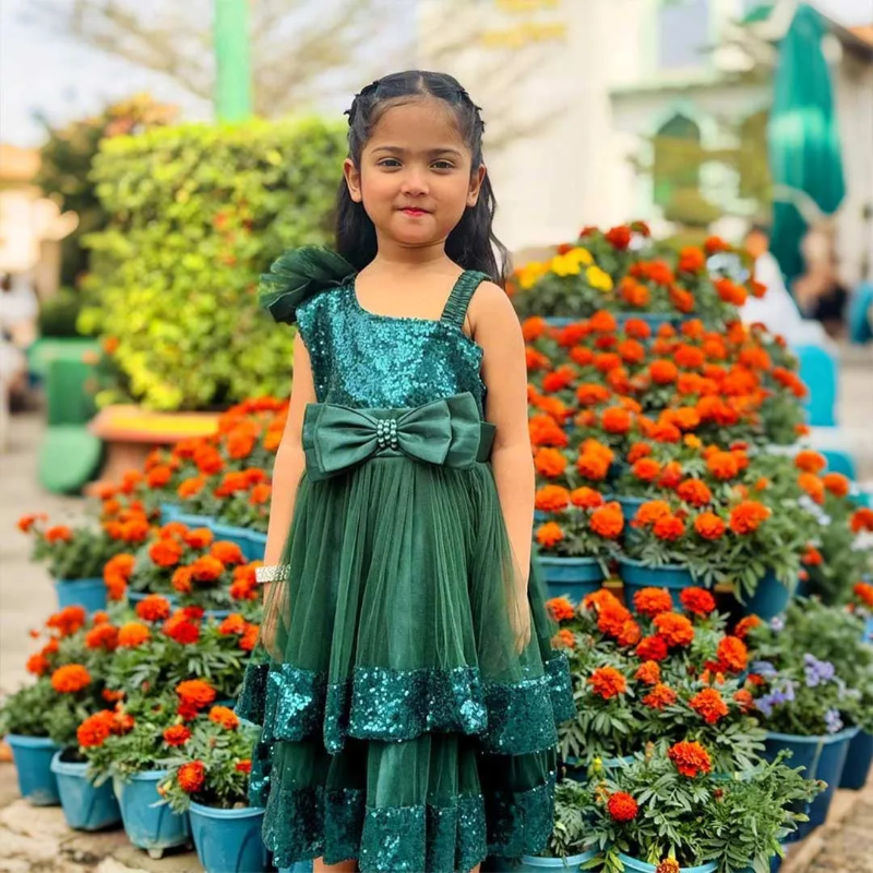 Bottle Green Fit & Flare Dress for Kids