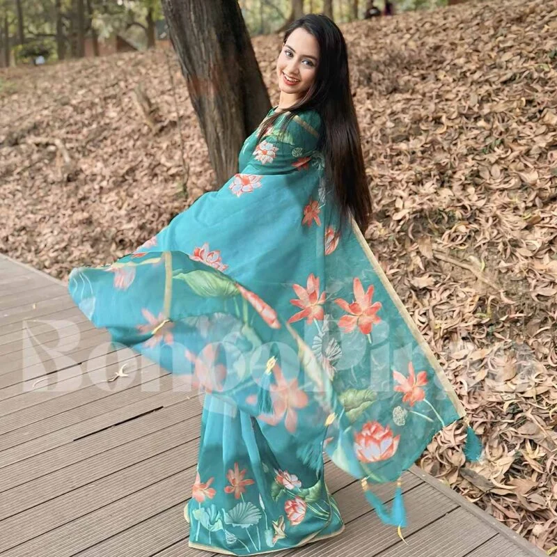 kollol - Floral Printed Synthetic Saree