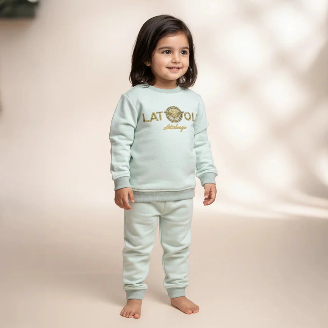 Green White Kids Girls Premium Track Suit