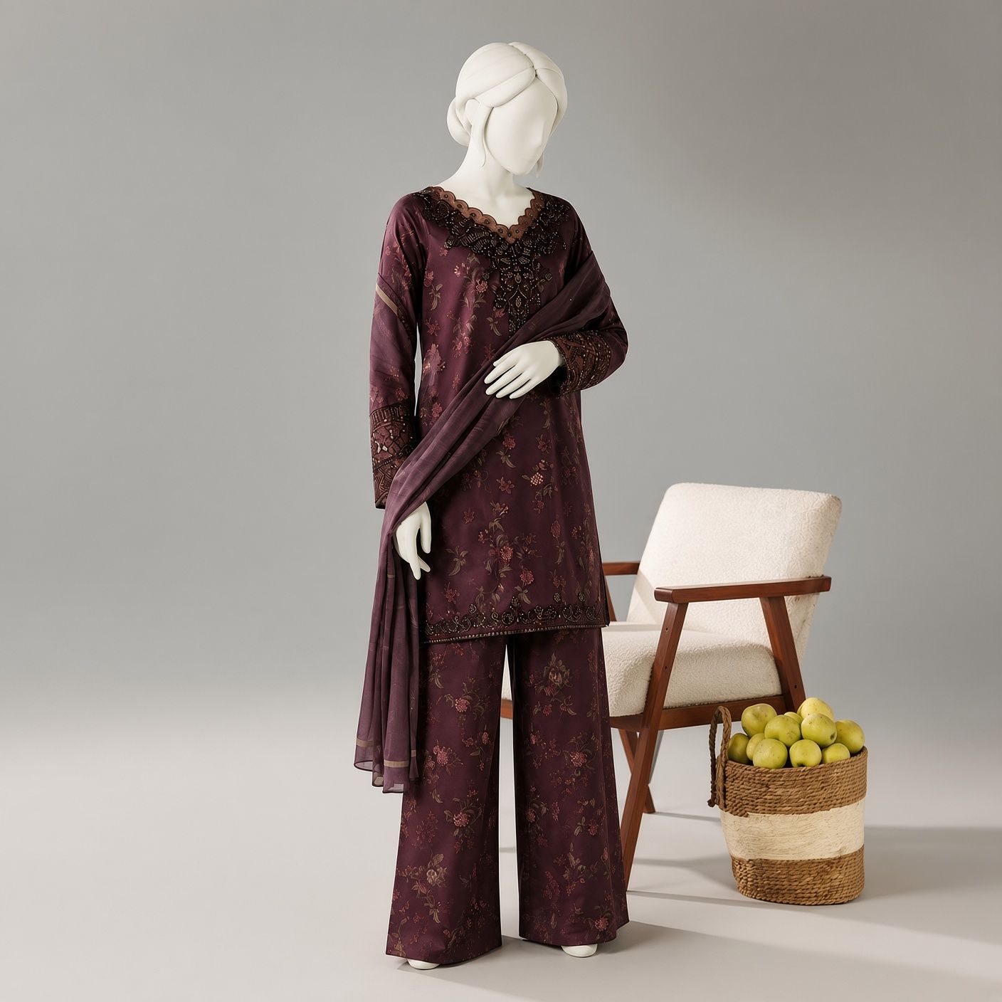 Afsana-Floral Embroidered-3 Piece Set