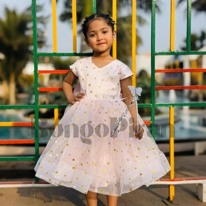 Elegant Baby Pink Fit & Flare Kids Dress