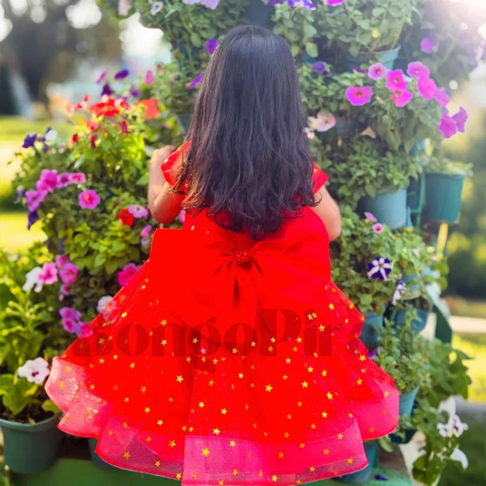 Elegant Bright Red Fit &amp; Flare Kids Dress