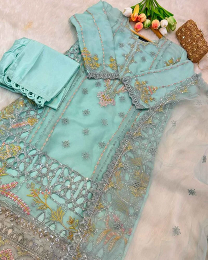 Gulbadan - Organza Embroidered Suit Set