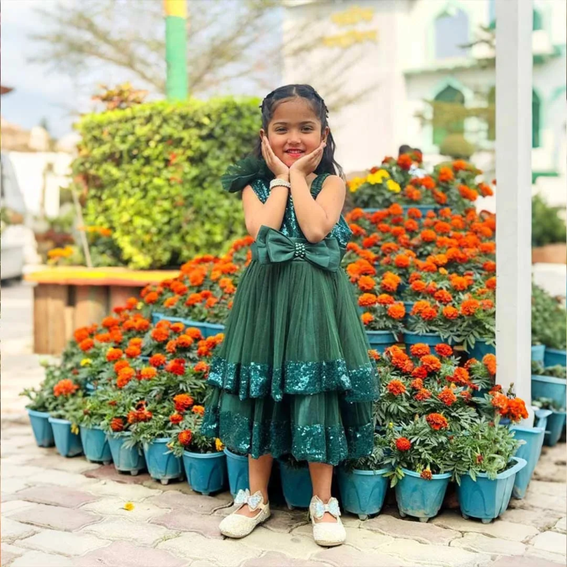 Bottle Green Fit &amp; Flare Dress for Kids