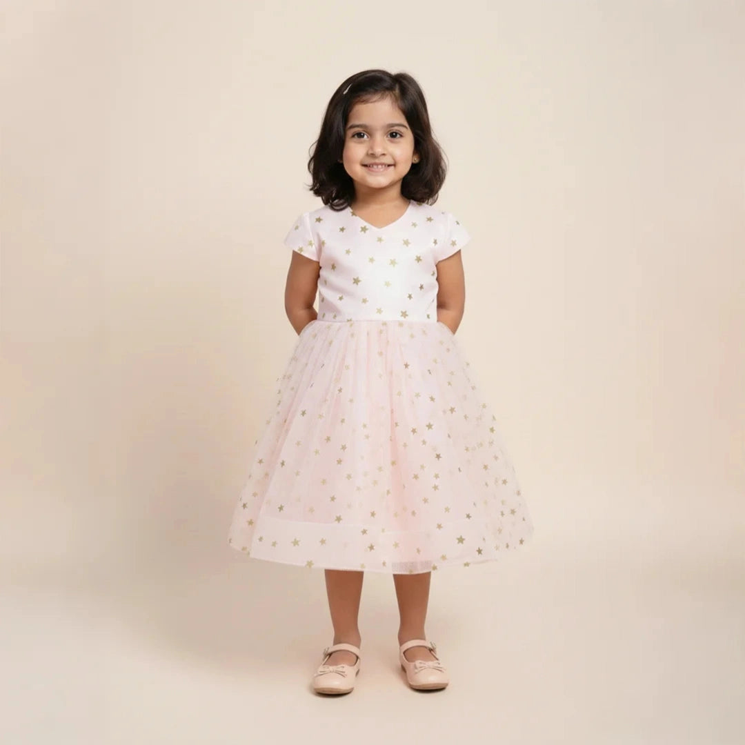 Elegant Baby Pink Fit & Flare Kids Dress