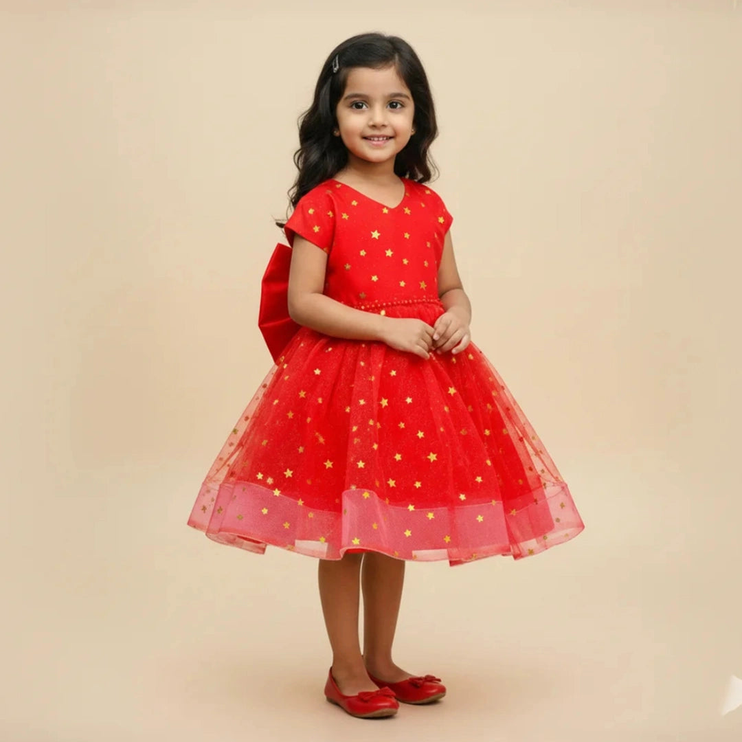 Elegant Bright Red Fit & Flare Kids Dress
