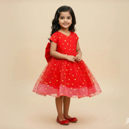 Elegant Bright Red Fit & Flare Kids Dress