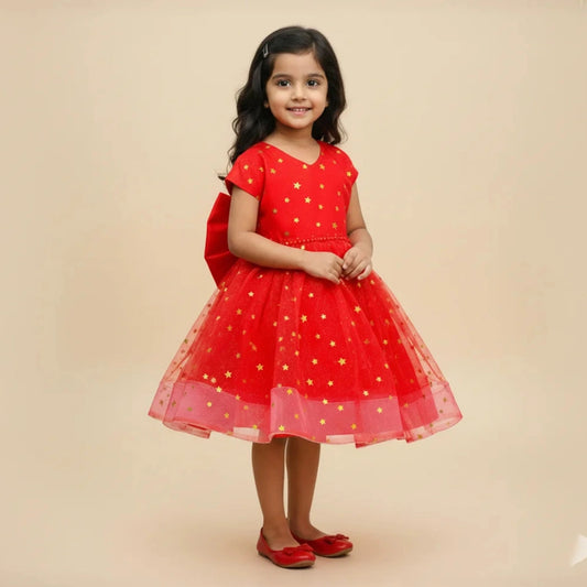 Elegant Bright Red Fit & Flare Kids Dress