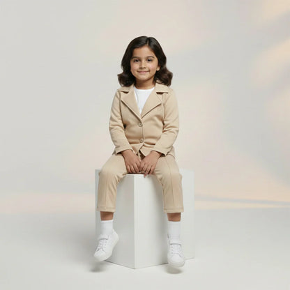 Cream Premium Kids Girls Blazer Set