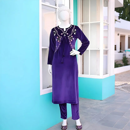 Purple - Half Jacket Velvet Co-Ord Set