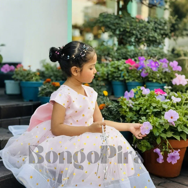 Elegant Baby Pink Fit & Flare Kids Dress
