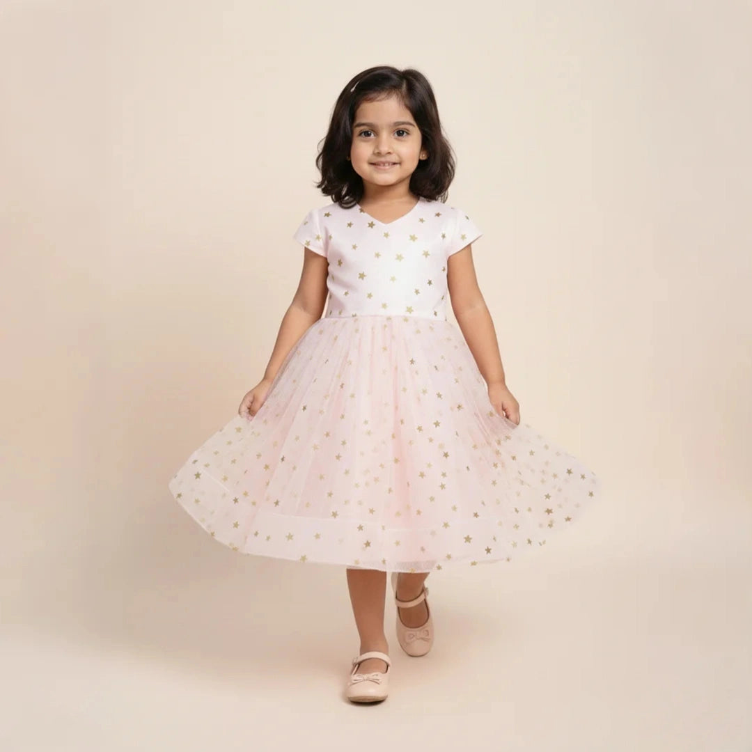 Elegant Baby Pink Fit & Flare Kids Dress