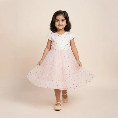 Elegant Baby Pink Fit & Flare Kids Dress