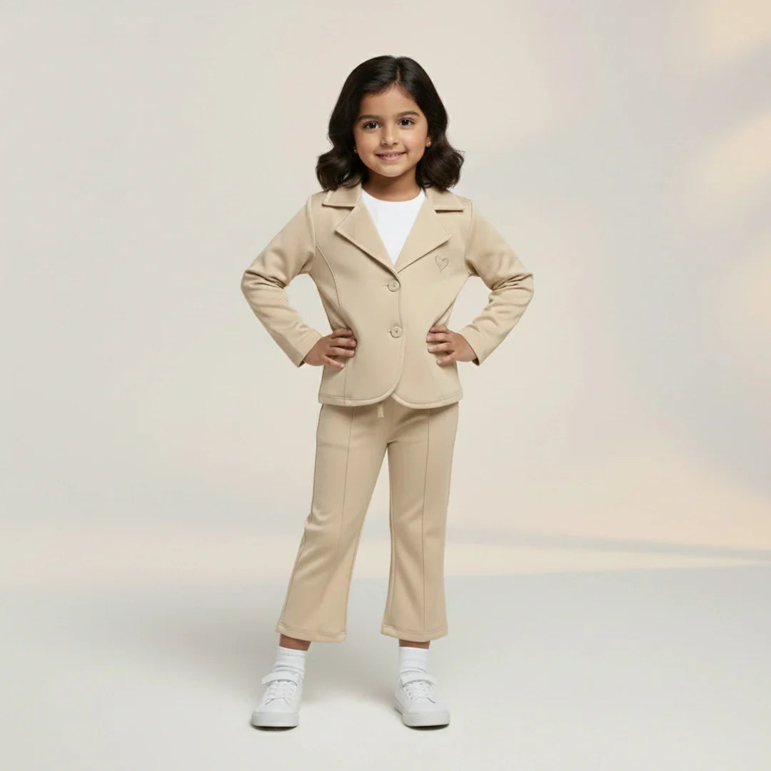 Cream Premium Kids Girls Blazer Set