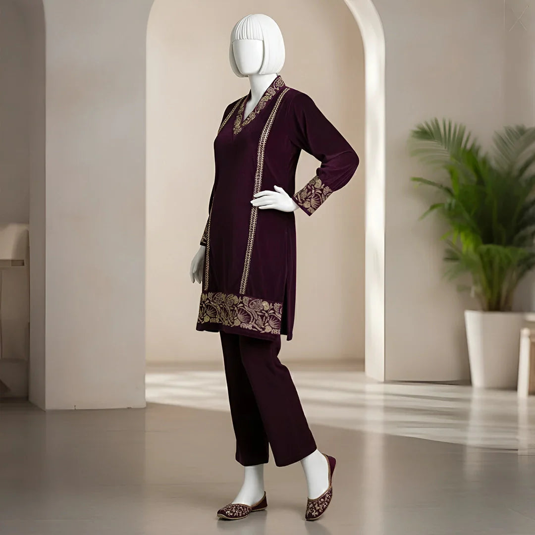 Wine - Luxury Velvet Winter Co-Ord Set