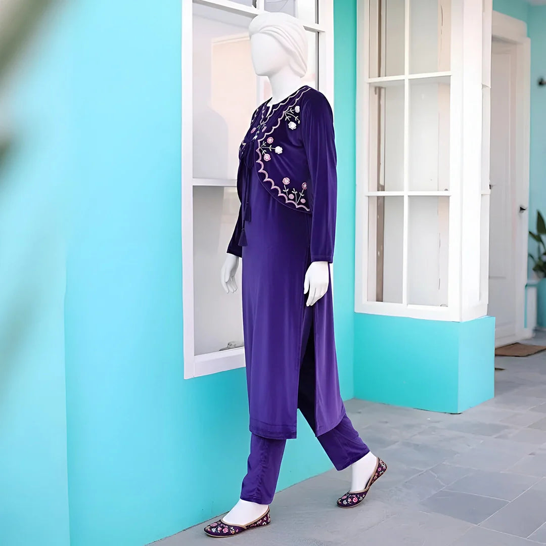 Purple - Half Jacket Velvet Co-Ord Set