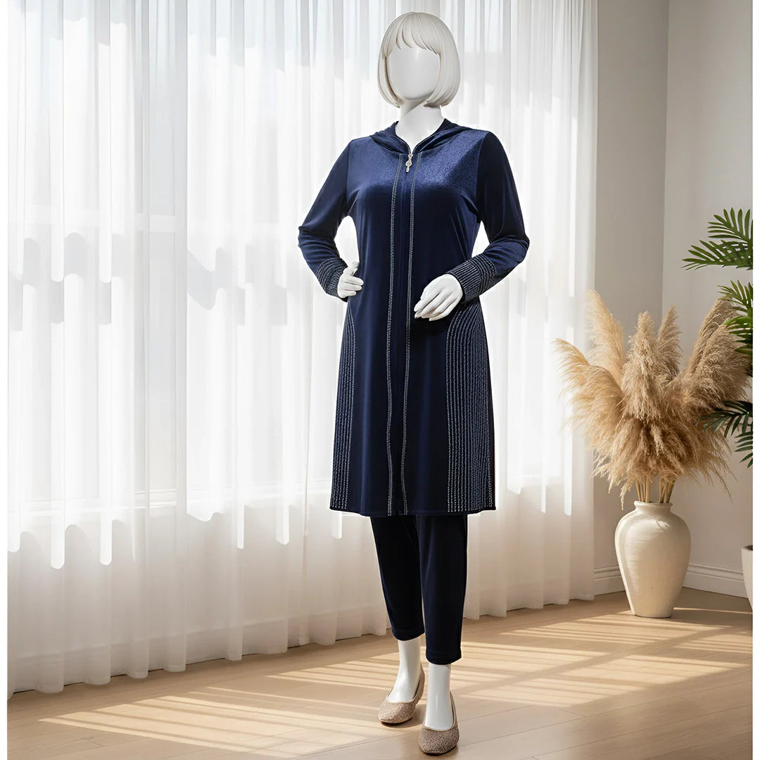 Blue - Attractive Stone Work Velvet Co-Ord Set