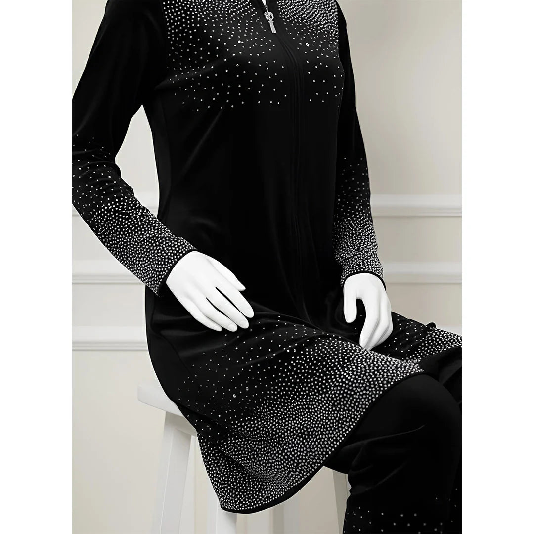 Premium Black Velvet Co-Ord with Stone Detailing