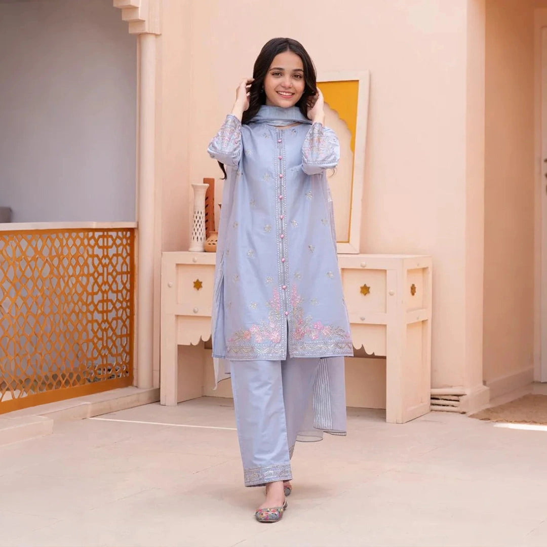 Lilac-Embroidered-3 Piece kids Set