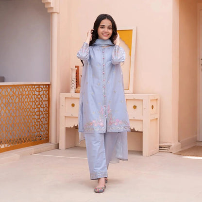 Lilac-Embroidered-3 Piece kids Set