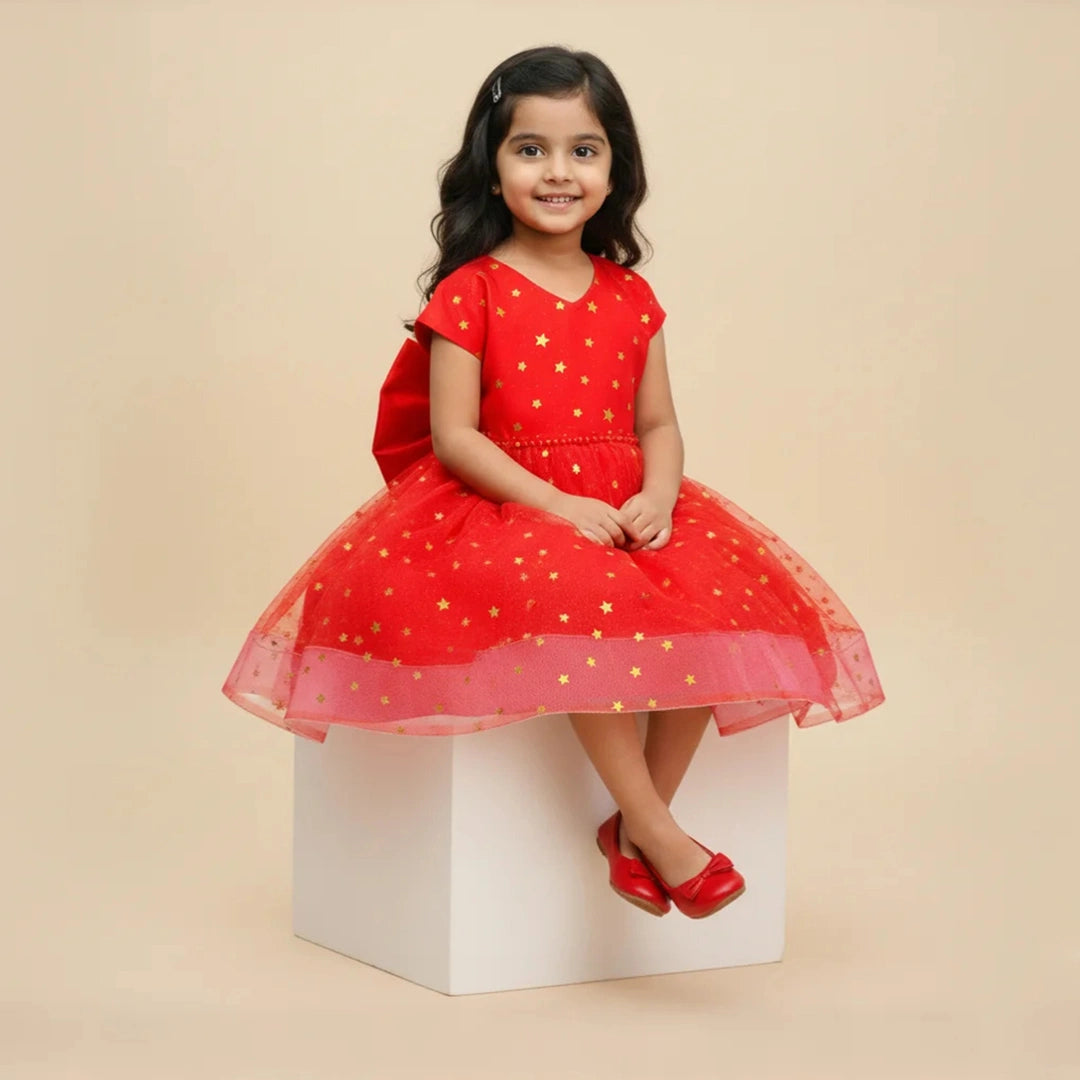 Elegant Bright Red Fit & Flare Kids Dress