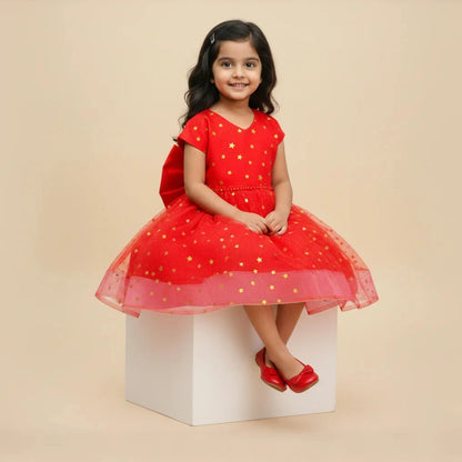 Elegant Bright Red Fit & Flare Kids Dress