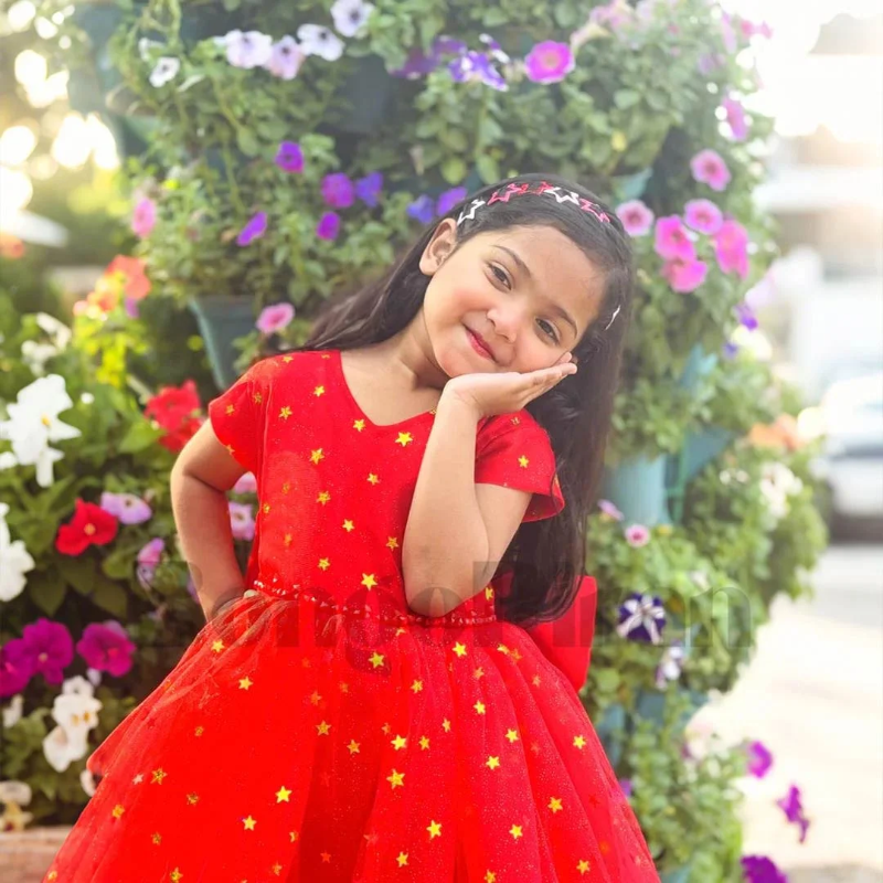 Elegant Bright Red Fit &amp; Flare Kids Dress