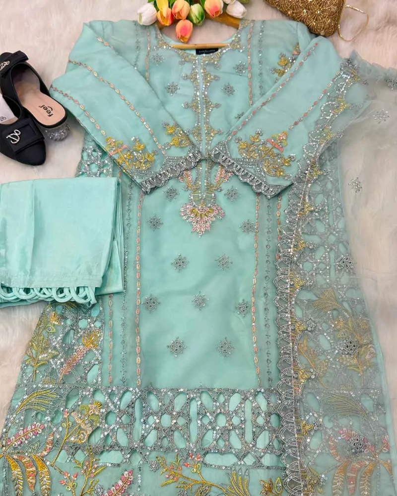 Gulbadan - Organza Embroidered Suit Set