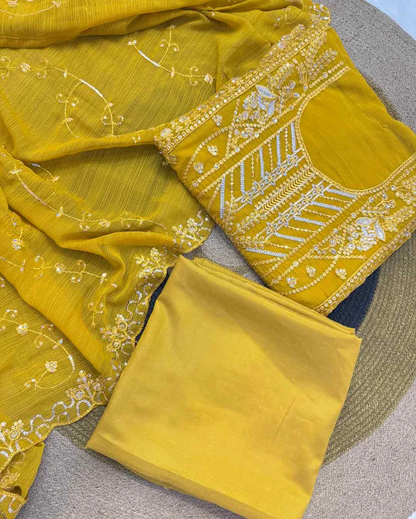 Zohra - Embroidered Georgette Three-Piece