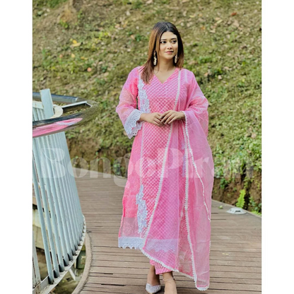 Pastel Pink Lace Detailing Suit Set