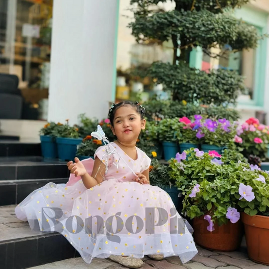 Elegant Baby Pink Fit & Flare Kids Dress