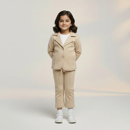 Cream Premium Kids Girls Blazer Set