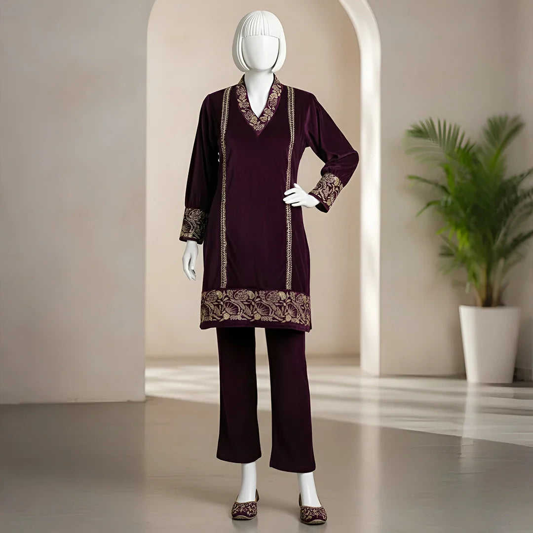 Wine - Luxury Velvet Winter Co-Ord Set