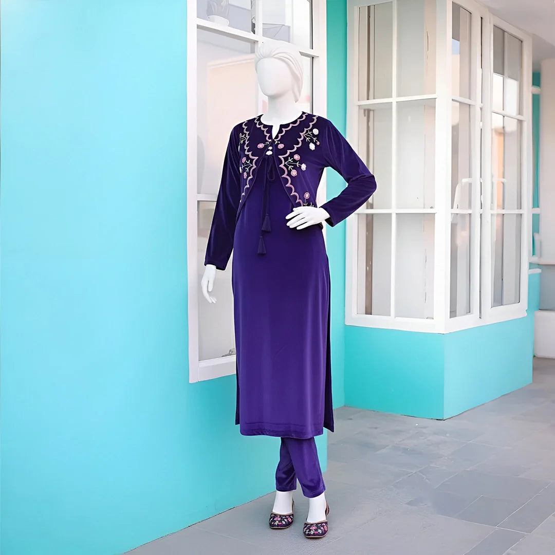 Purple - Half Jacket Velvet Co-Ord Set