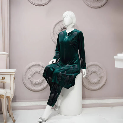 Sea Green - Velvet Co-Ord Set with Stone Detailing