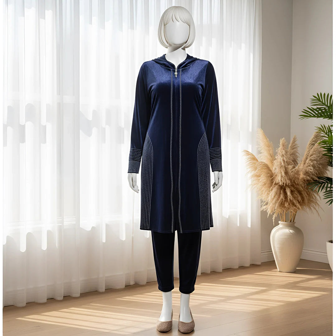 Blue - Attractive Stone Work Velvet Co-Ord Set