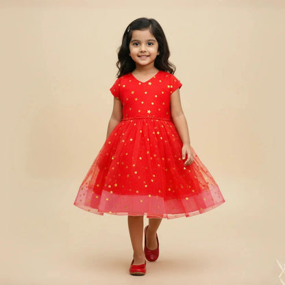 Elegant Bright Red Fit & Flare Kids Dress