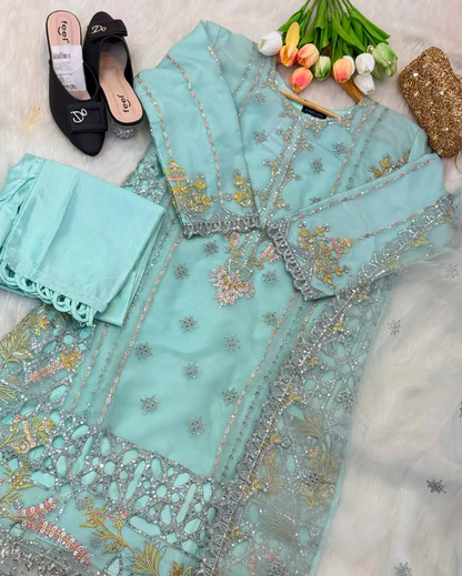 Gulbadan - Organza Embroidered Suit Set