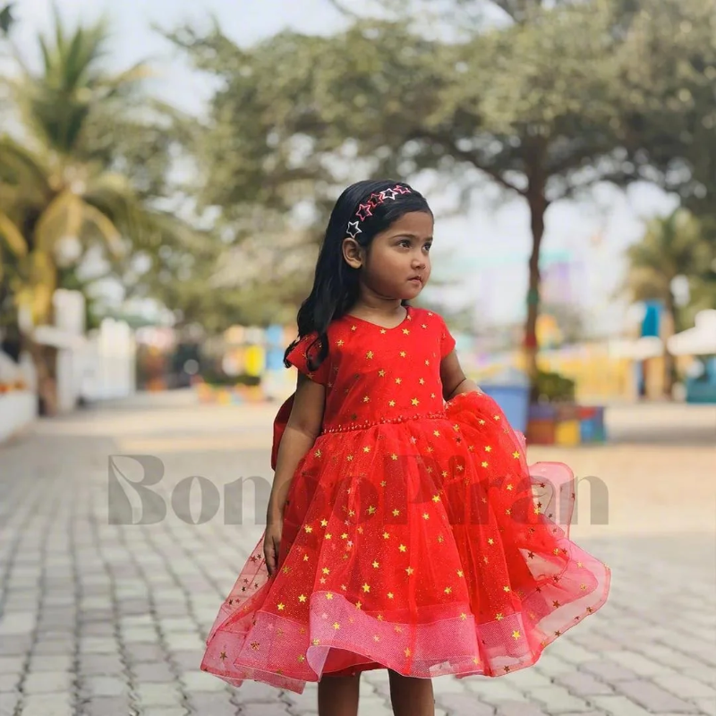 Elegant Bright Red Fit &amp; Flare Kids Dress