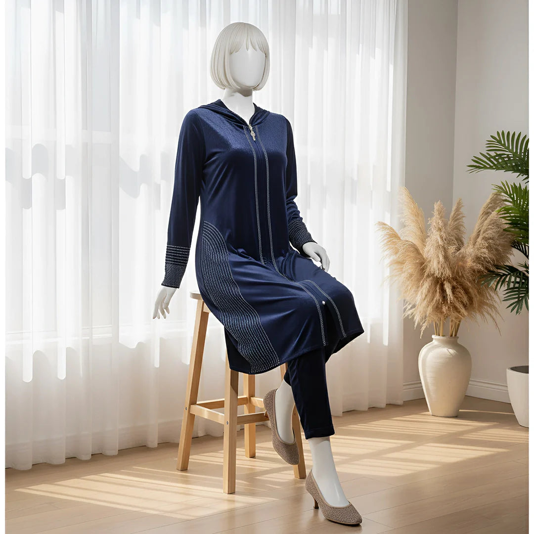 Blue - Attractive Stone Work Velvet Co-Ord Set