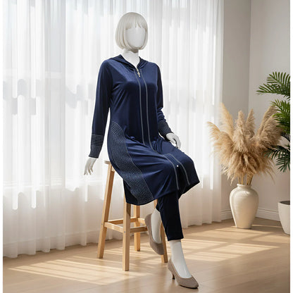 Blue - Attractive Stone Work Velvet Co-Ord Set