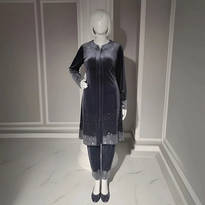 Premium Grey Velvet Co-Ord with Stone Detailing