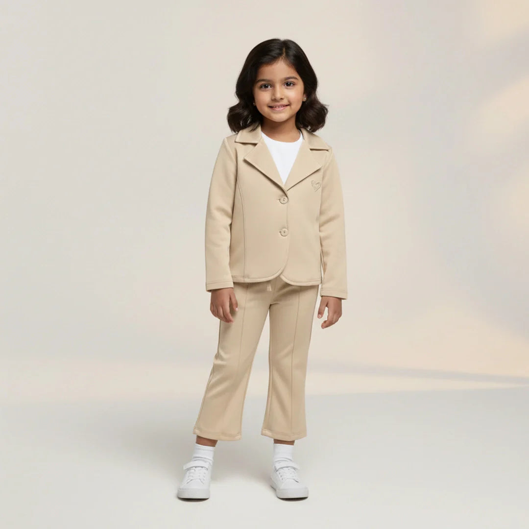 Cream Premium Kids Girls Blazer Set