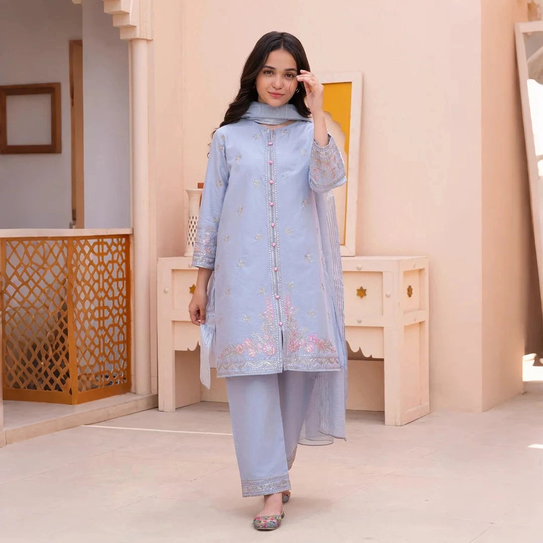 Lilac-Embroidered-3 Piece kids Set