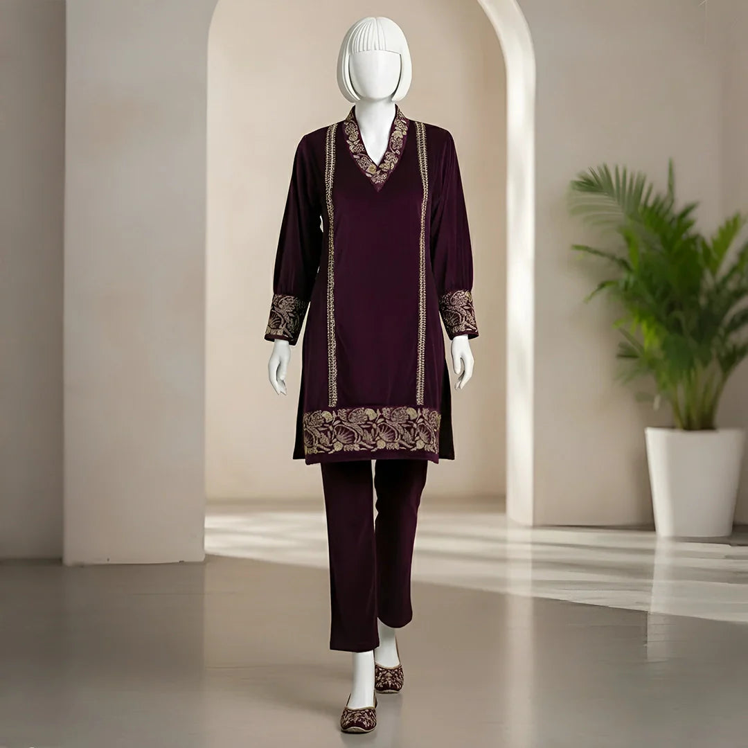 Wine - Luxury Velvet Winter Co-Ord Set