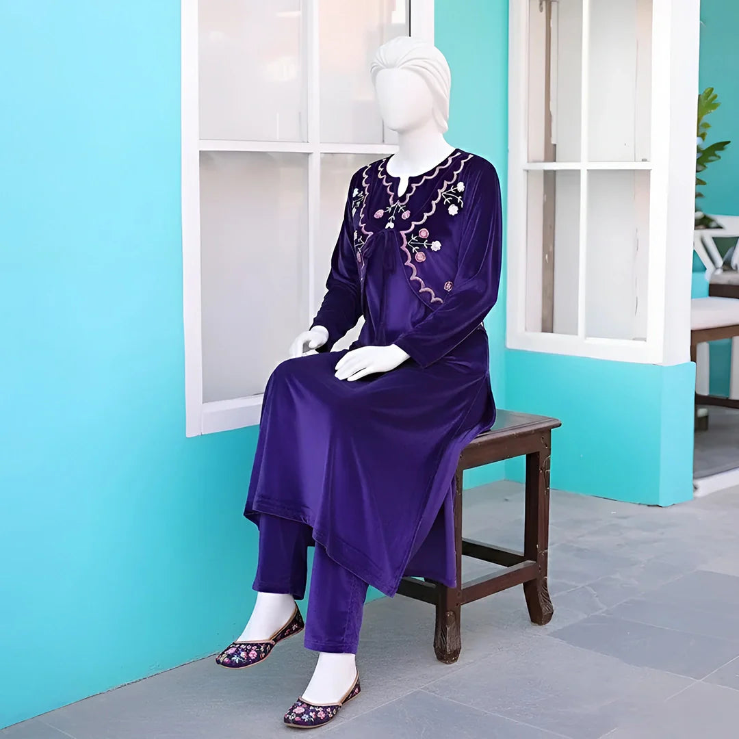 Purple - Half Jacket Velvet Co-Ord Set