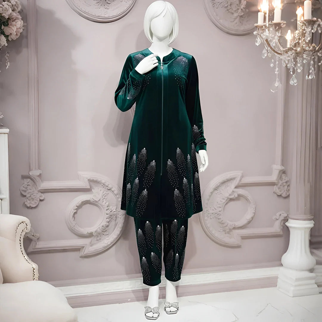 Sea Green - Velvet Co-Ord Set with Stone Detailing