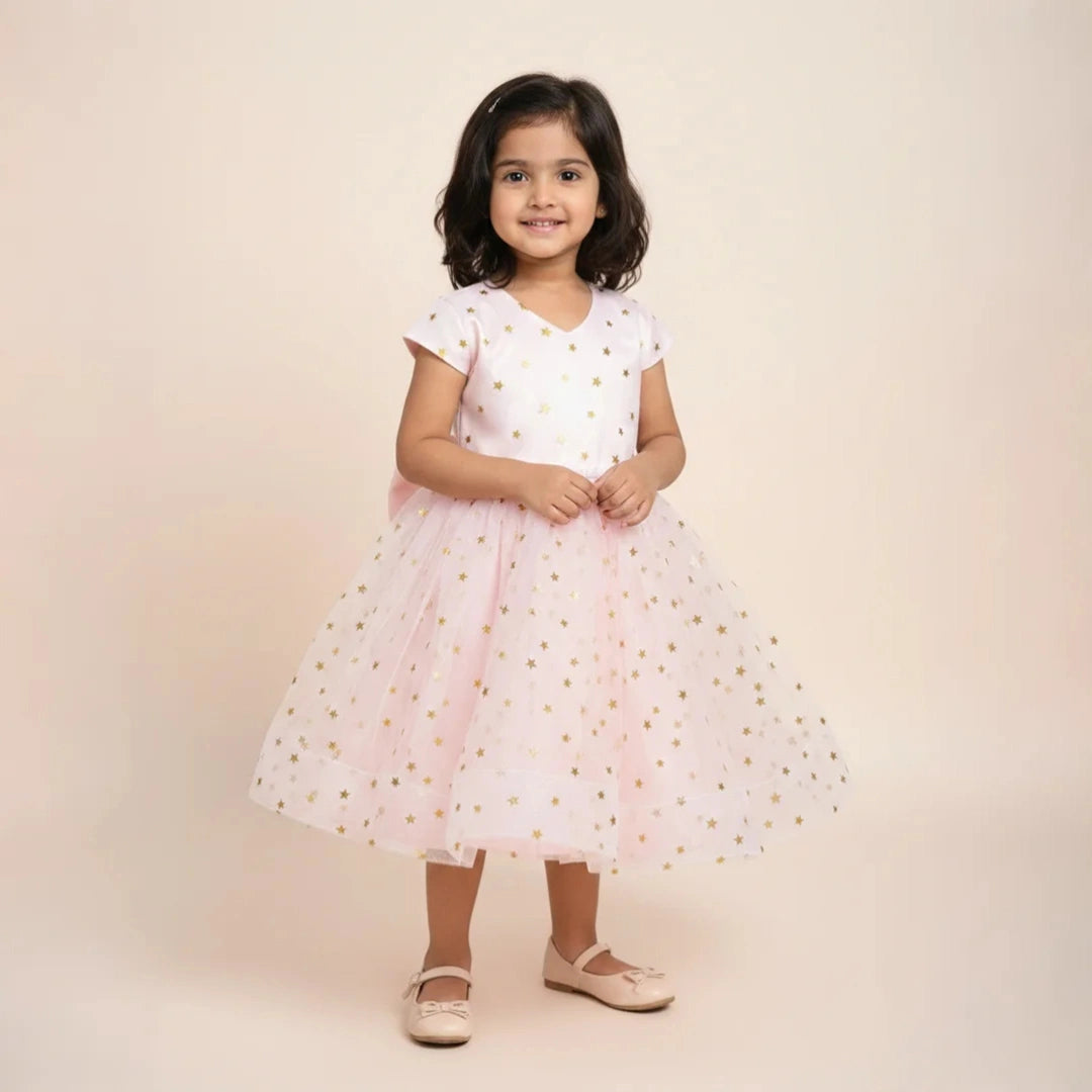 Elegant Baby Pink Fit & Flare Kids Dress