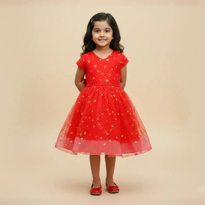 Elegant Bright Red Fit & Flare Kids Dress