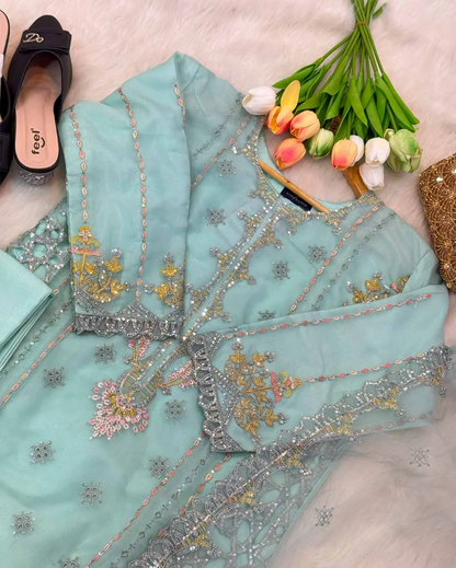 Gulbadan - Organza Embroidered Suit Set